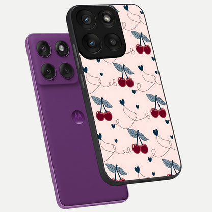  Cherry Heart Line phone case For Moto Edge 60 Pro showing premium glass back cover with detailed artwork
