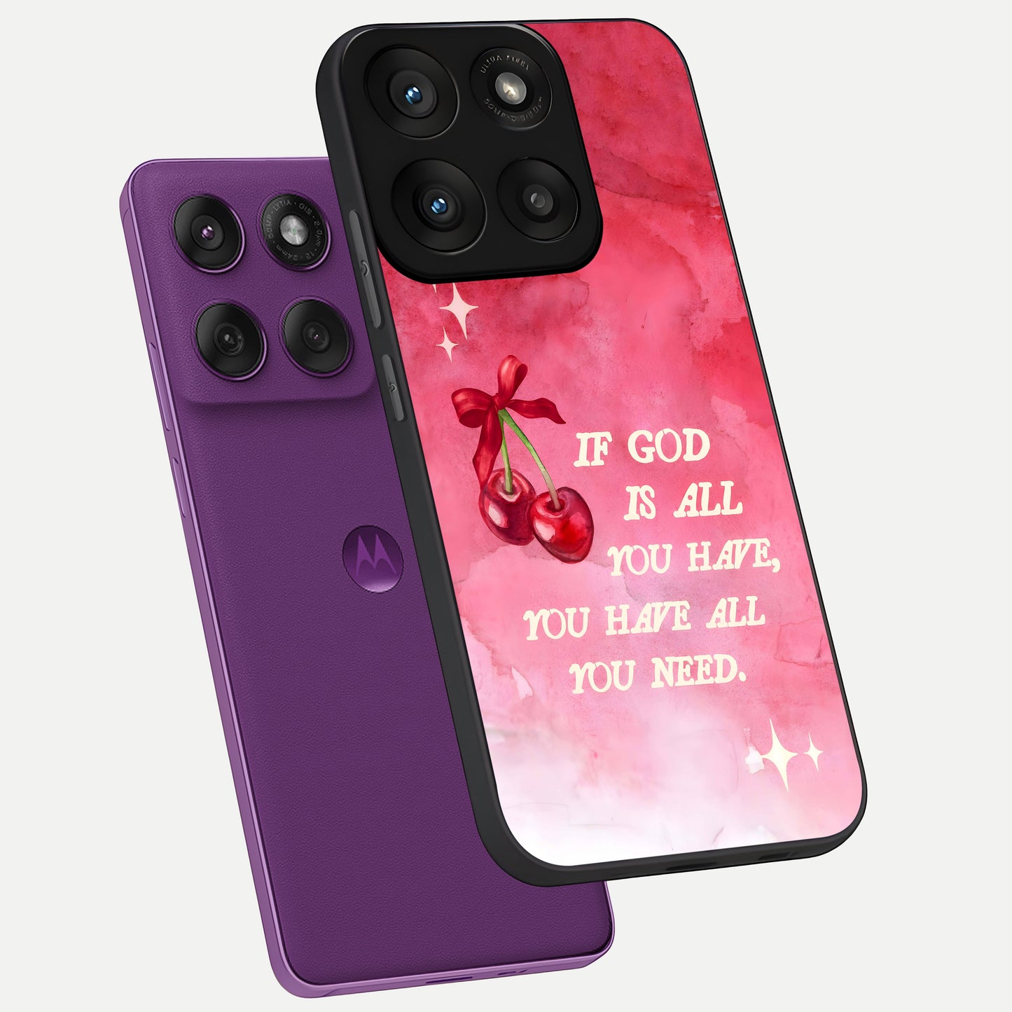  Cherry Quote phone case For Moto Edge 60 Pro showing premium glass back cover with detailed artwork