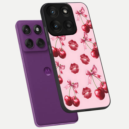  Cherry With Lips phone case For Moto Edge 60 Pro showing premium glass back cover with detailed artwork