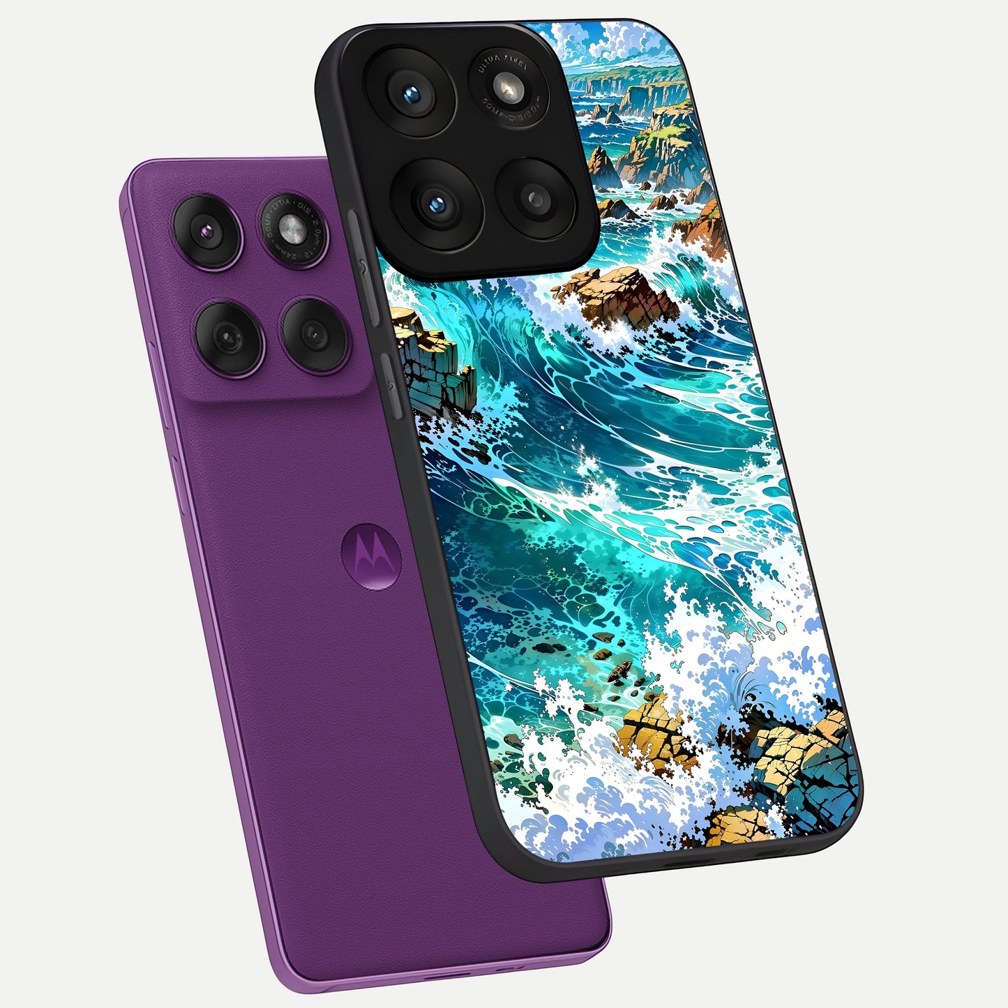  Coastal Blue Waves phone case For Moto Edge 60 Pro showing premium glass back cover with detailed artwork