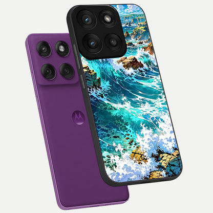  Coastal Blue Waves phone case For Moto Edge 60 Pro showing premium glass back cover with detailed artwork