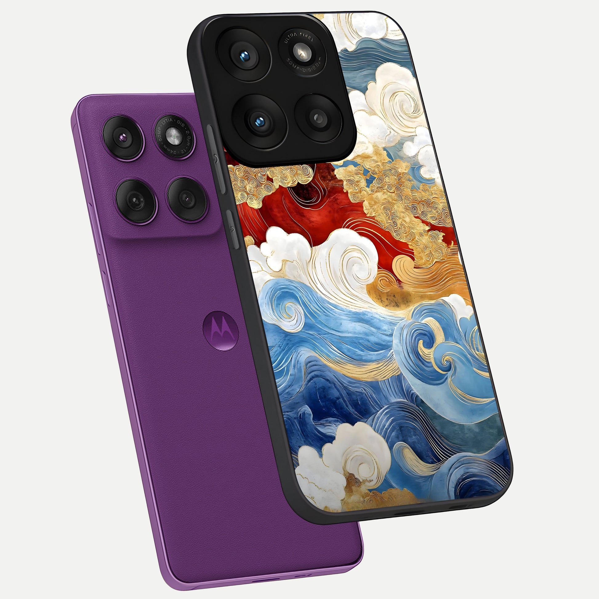  Colored Waves phone case For Moto Edge 60 Pro showing premium glass back cover with detailed artwork