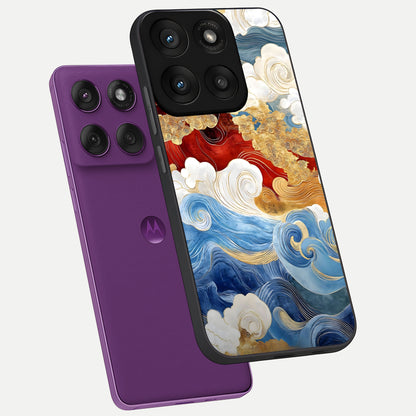  Colored Waves phone case For Moto Edge 60 Pro showing premium glass back cover with detailed artwork