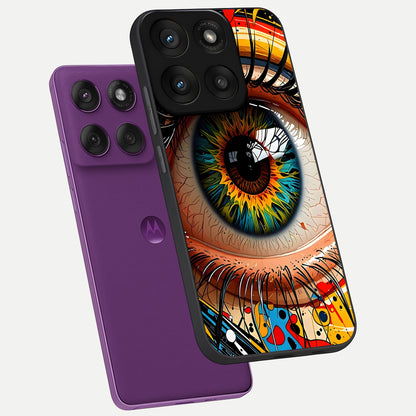  Colorful Eye phone case For Moto Edge 60 Pro showing premium glass back cover with detailed artwork