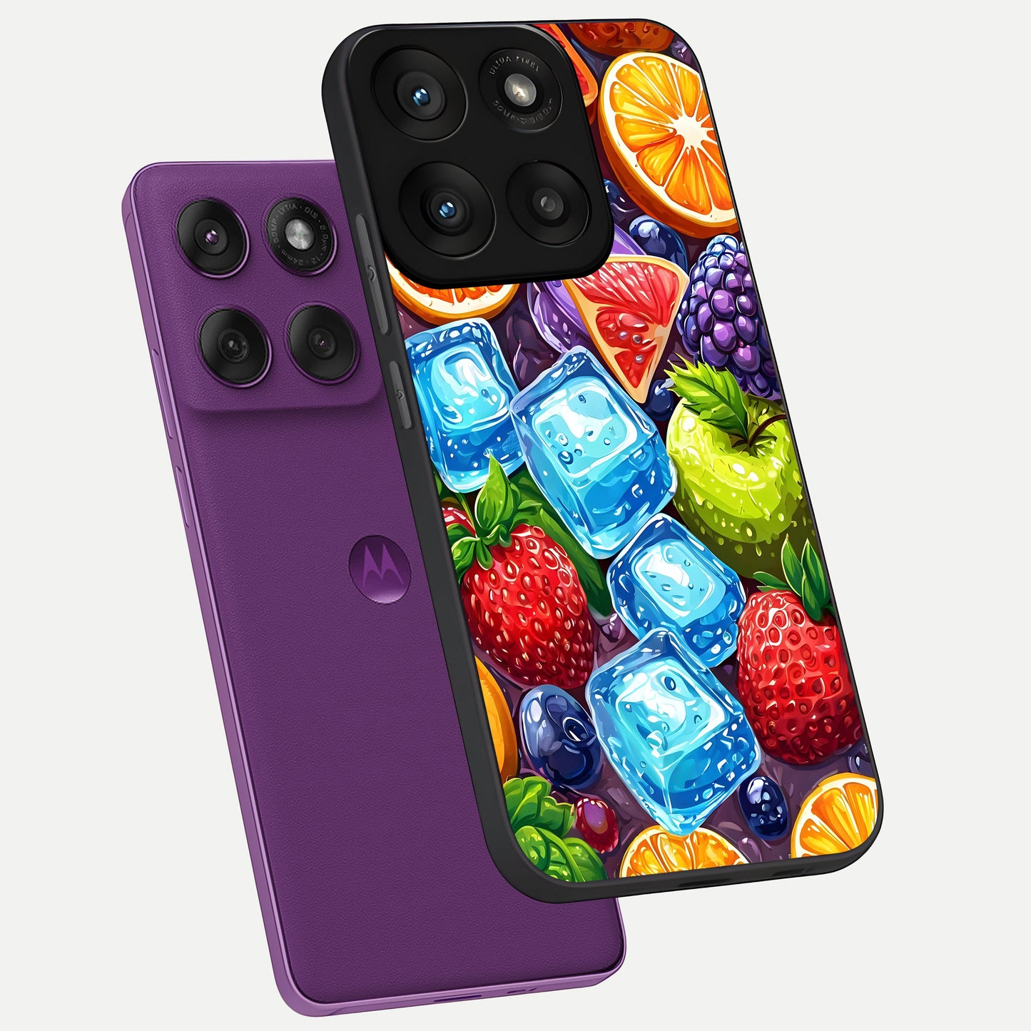  Colorful Fruits with Ice phone case For Moto Edge 60 Pro showing premium glass back cover with detailed artwork