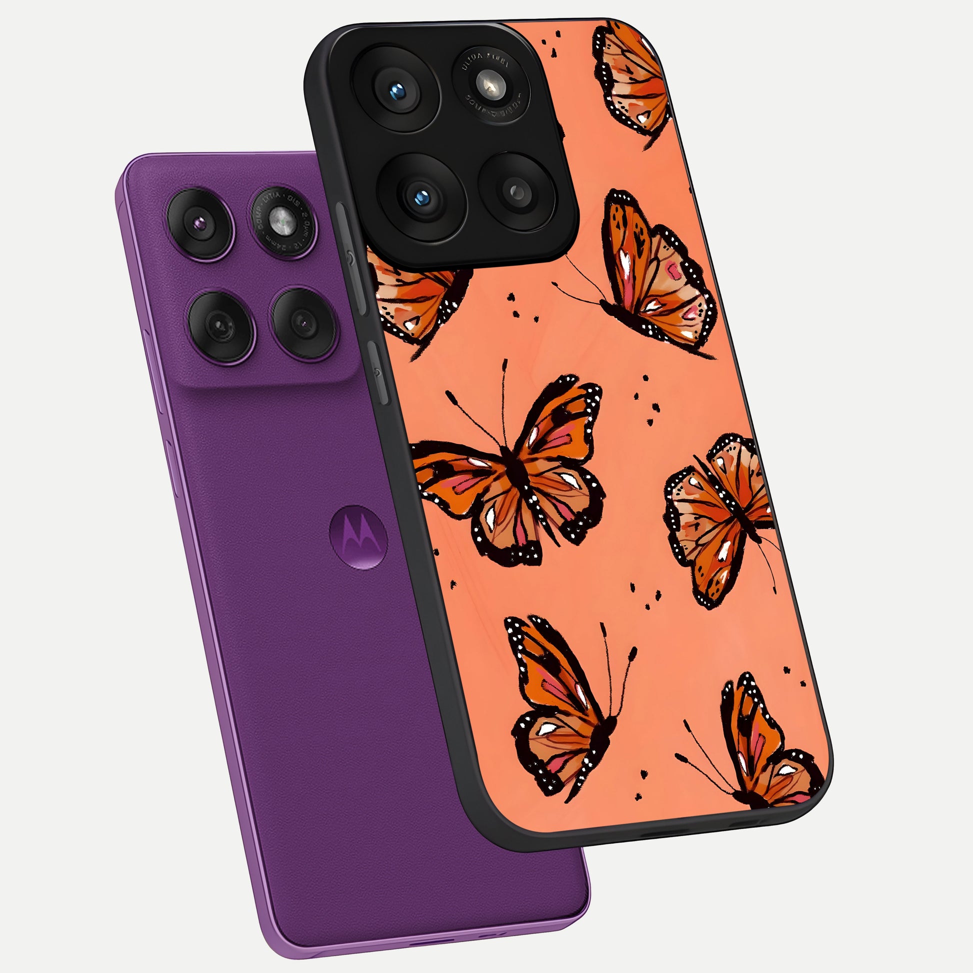  Coral Wing Butterfly phone case For Moto Edge 60 Pro showing premium glass back cover with detailed artwork
