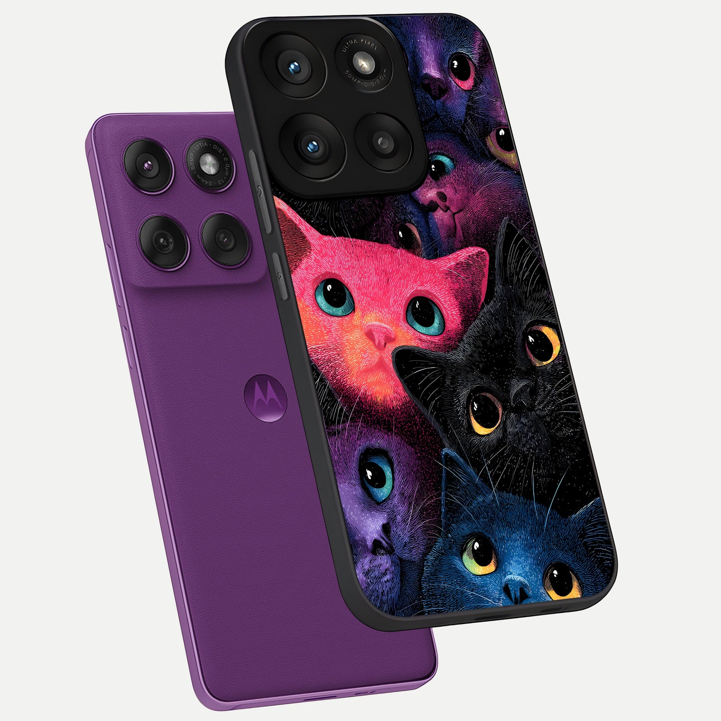  Cosmic Cats Dreams phone case For Moto Edge 60 Pro showing premium glass back cover with detailed artwork