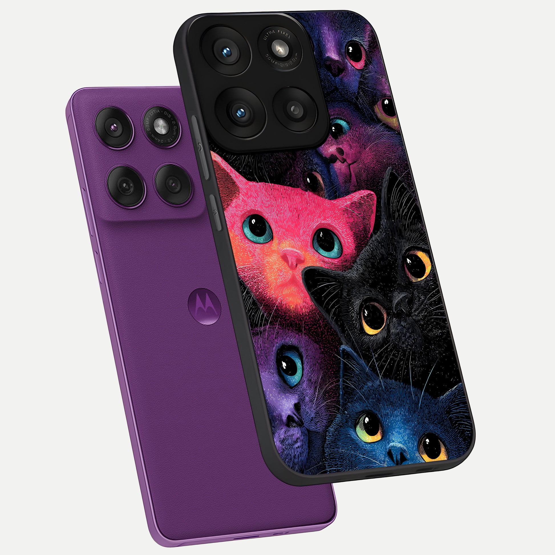  Cosmic Cats Dreams phone case For Moto Edge 60 Pro showing premium glass back cover with detailed artwork