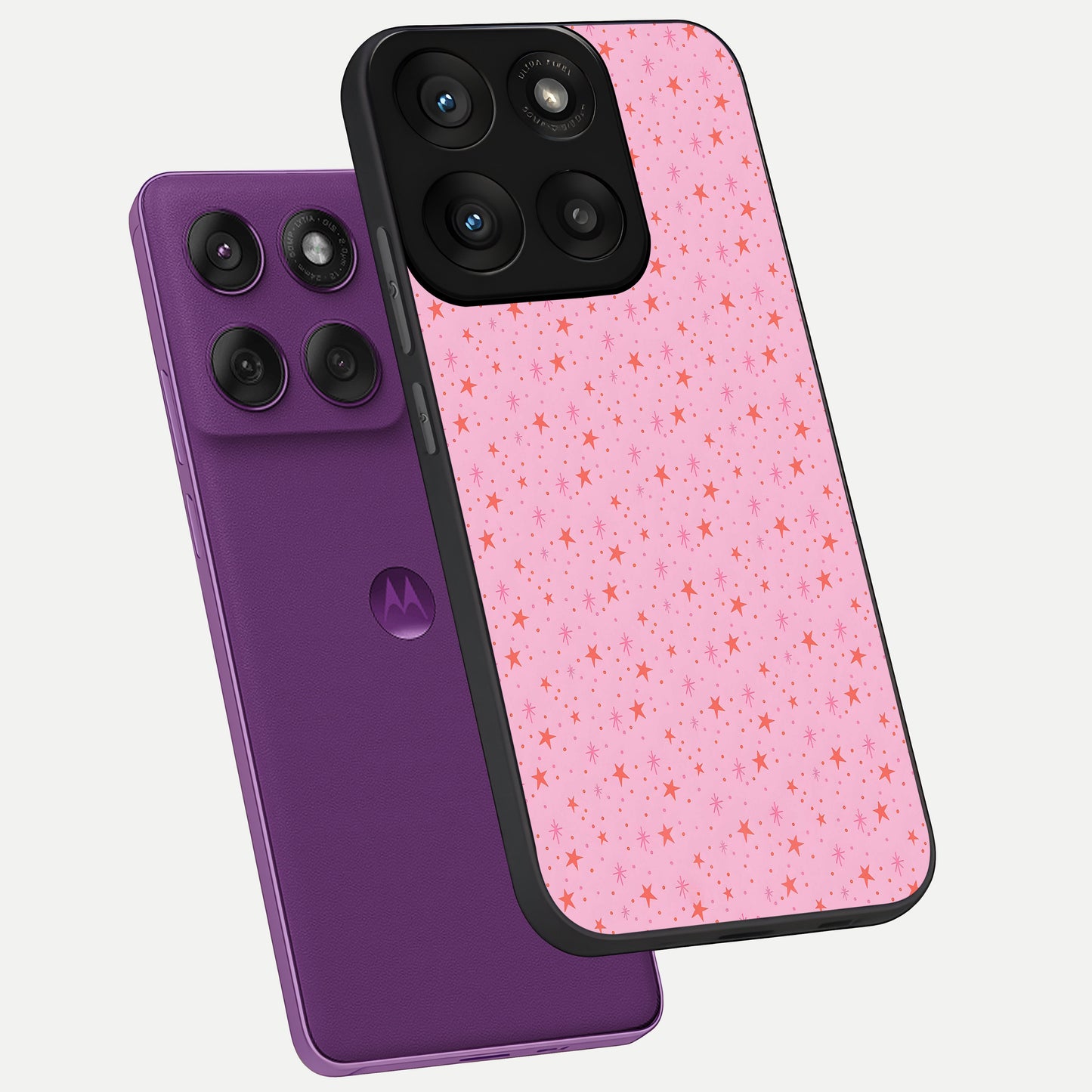  Cosmic Pink Sparkle phone case For Moto Edge 60 Pro showing premium glass back cover with detailed artwork