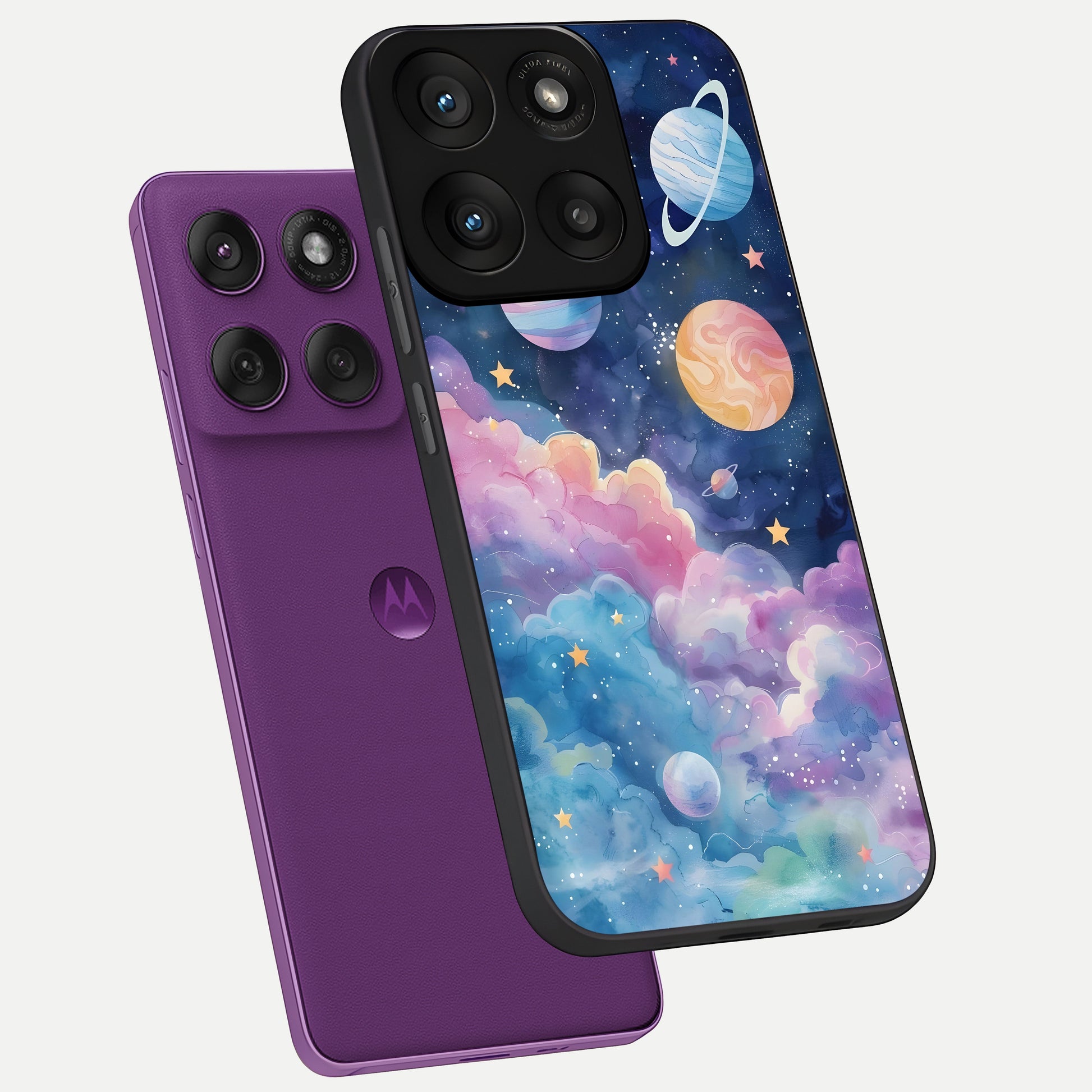  Cosmic Planet Dreams phone case For Moto Edge 60 Pro showing premium glass back cover with detailed artwork