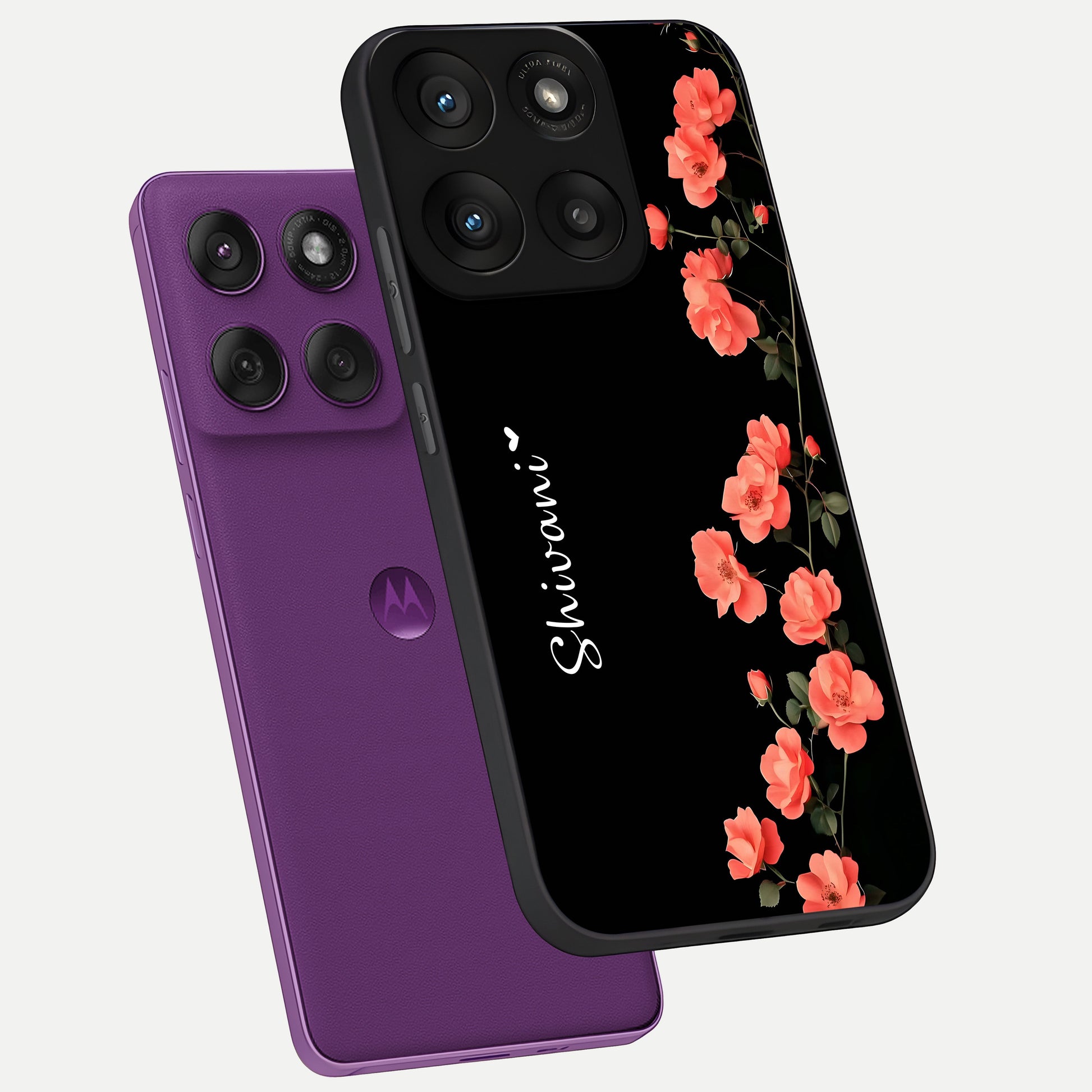  Crimson Bloom Grace Custom Name phone case For Moto Edge 60 Pro showing premium glass back cover with detailed artwork