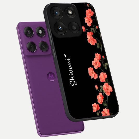  Crimson Bloom Grace Custom Name phone case For Moto Edge 60 Pro showing premium glass back cover with detailed artwork