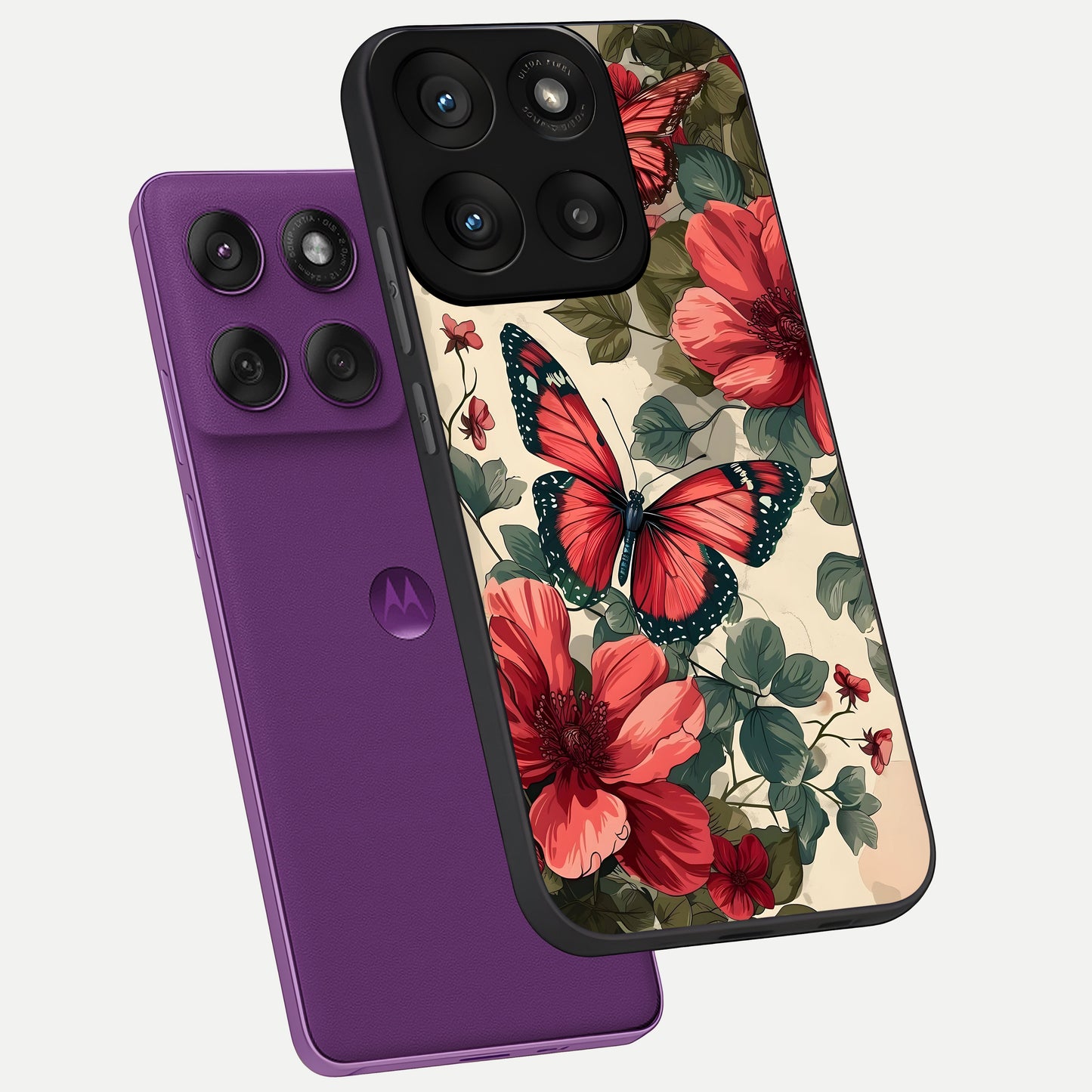  Crimson Butterfly Garden phone case For Moto Edge 60 Pro showing premium glass back cover with detailed artwork