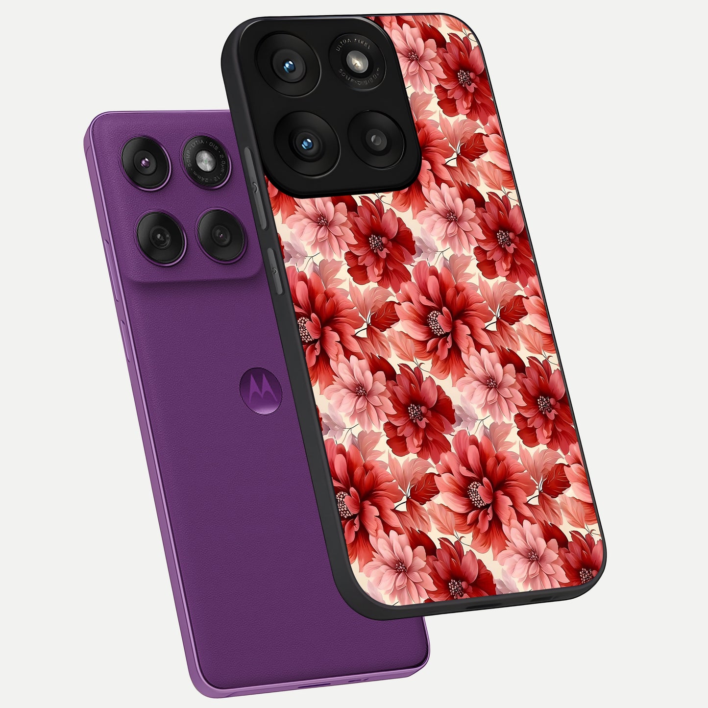  Crimson Love Petals phone case For Moto Edge 60 Pro showing premium glass back cover with detailed artwork