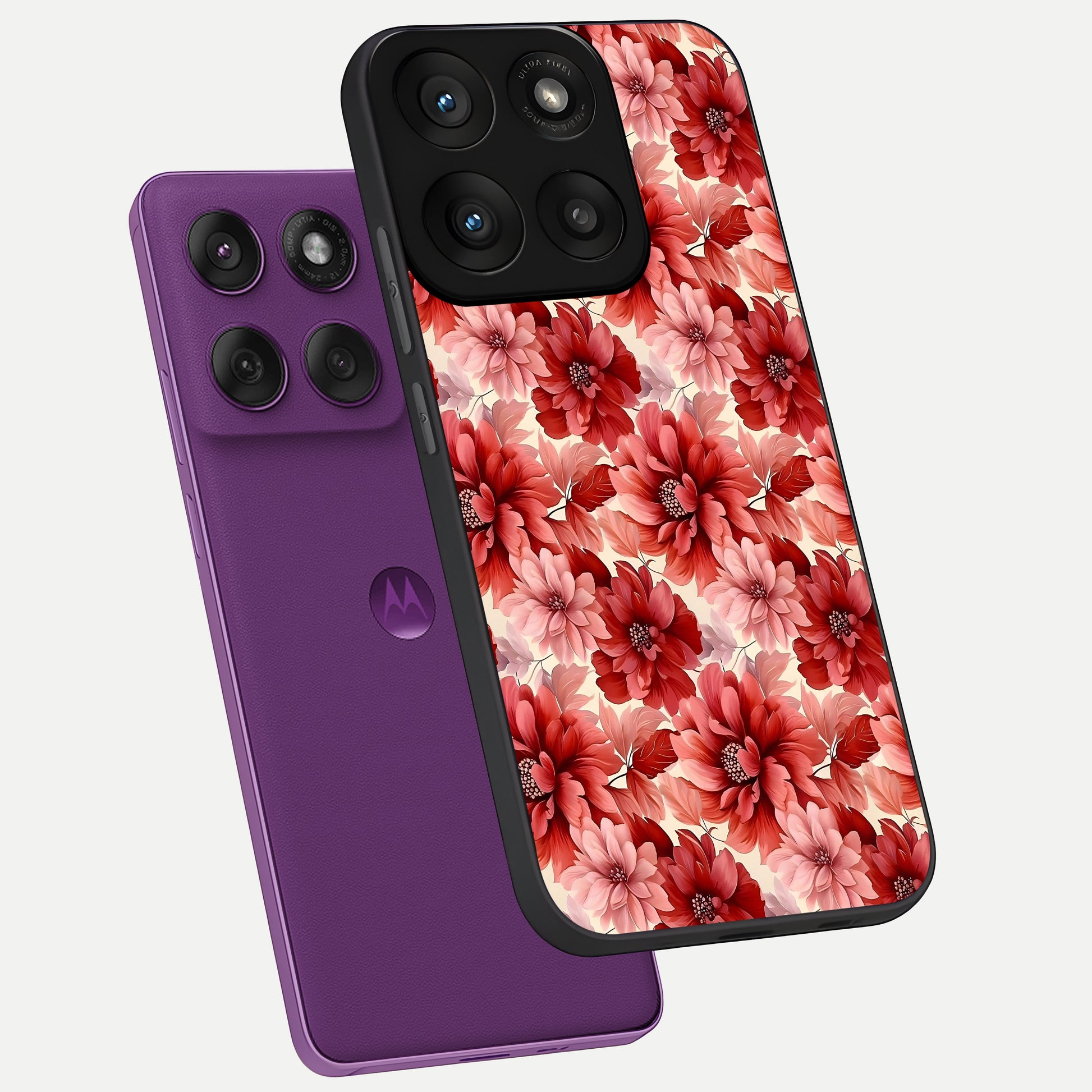  Crimson Love Petals phone case For Moto Edge 60 Pro showing premium glass back cover with detailed artwork