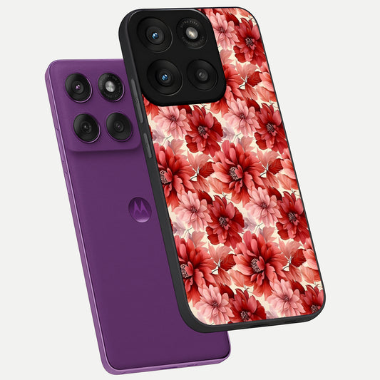  Crimson Love Petals phone case For Moto Edge 60 Pro showing premium glass back cover with detailed artwork