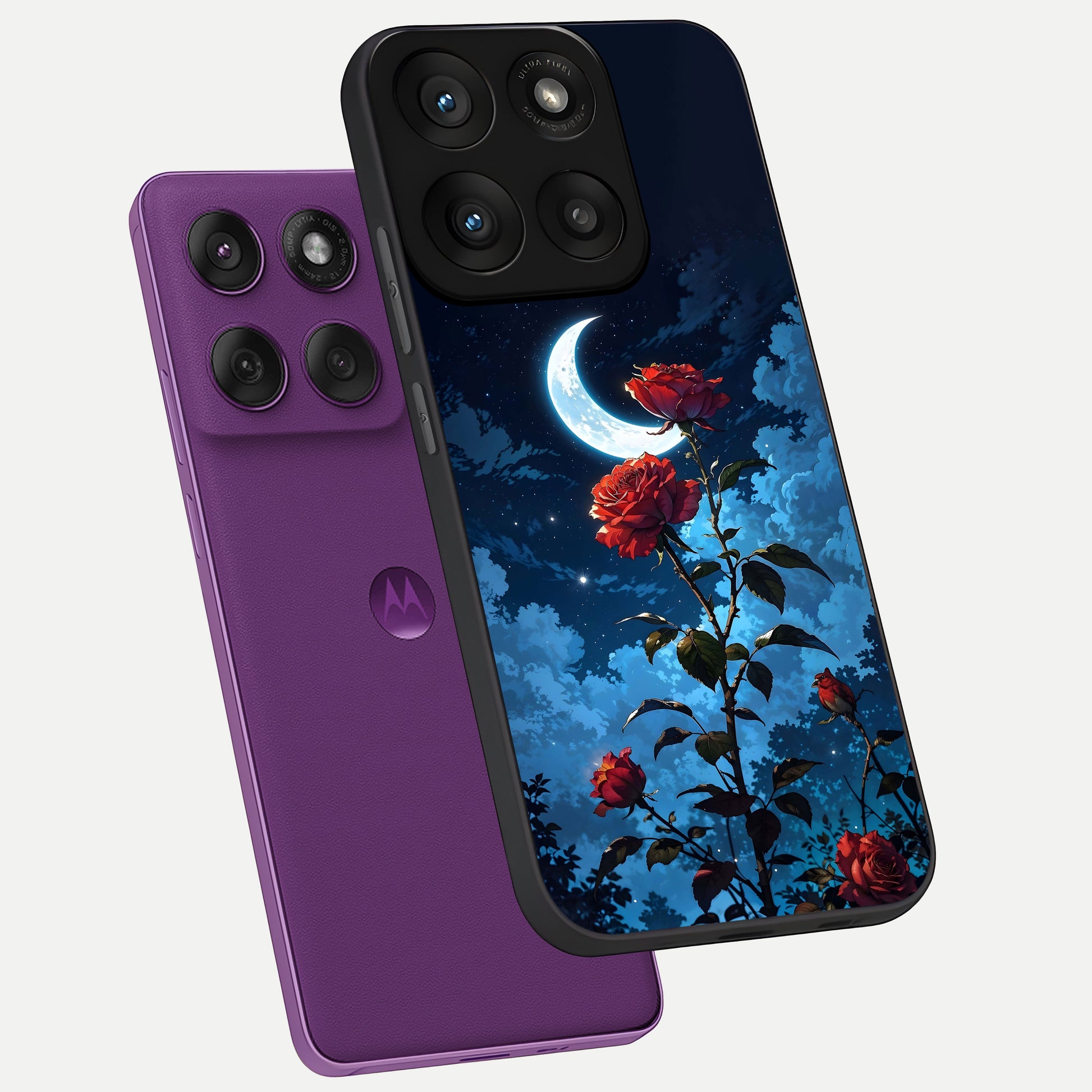  Crimson Rose Moon phone case For Moto Edge 60 Pro showing premium glass back cover with detailed artwork