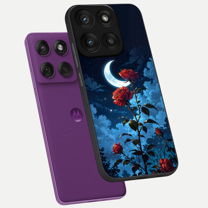  Crimson Rose Moon phone case For Moto Edge 60 Pro showing premium glass back cover with detailed artwork