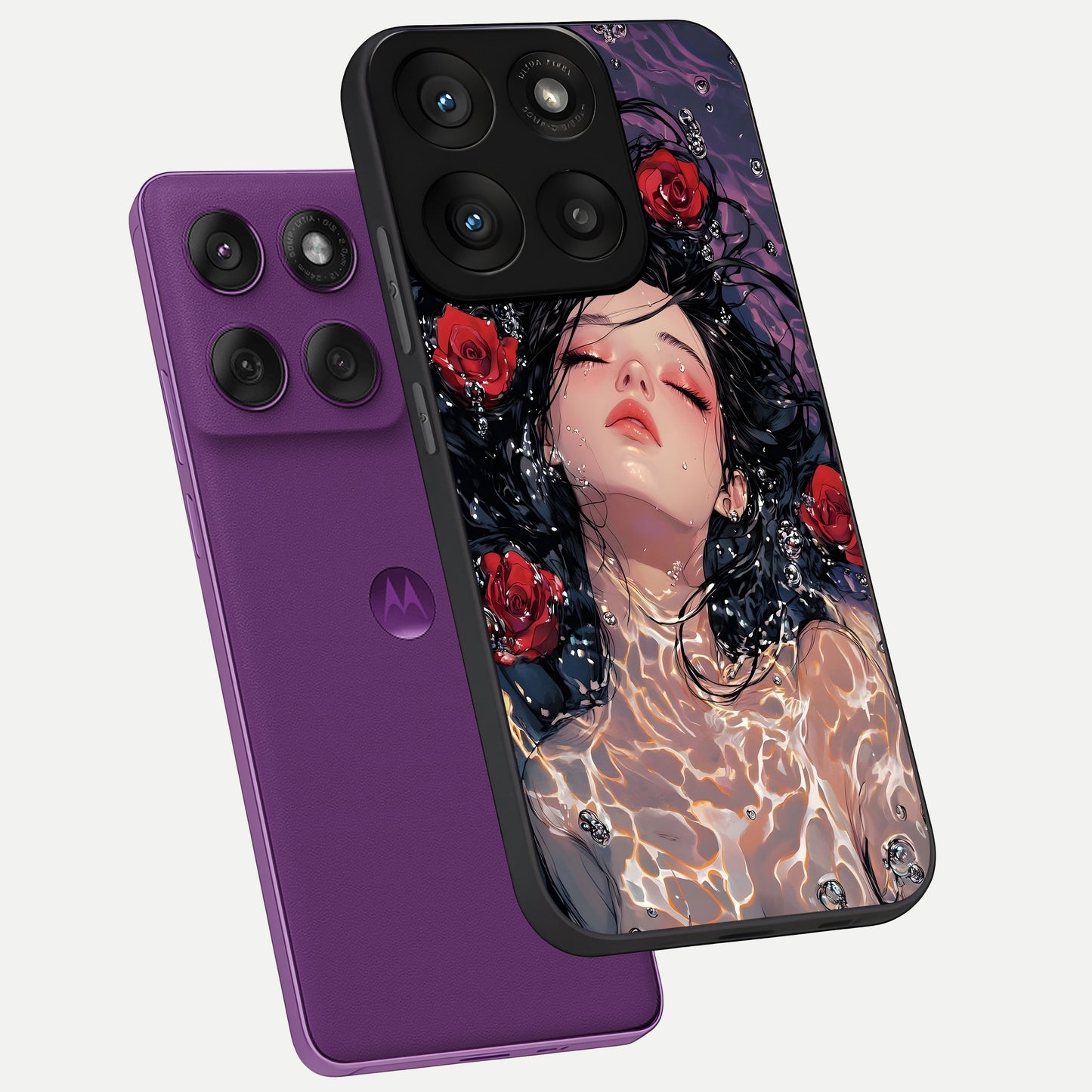  Crimson Rose Serenity phone case For Moto Edge 60 Pro showing premium glass back cover with detailed artwork