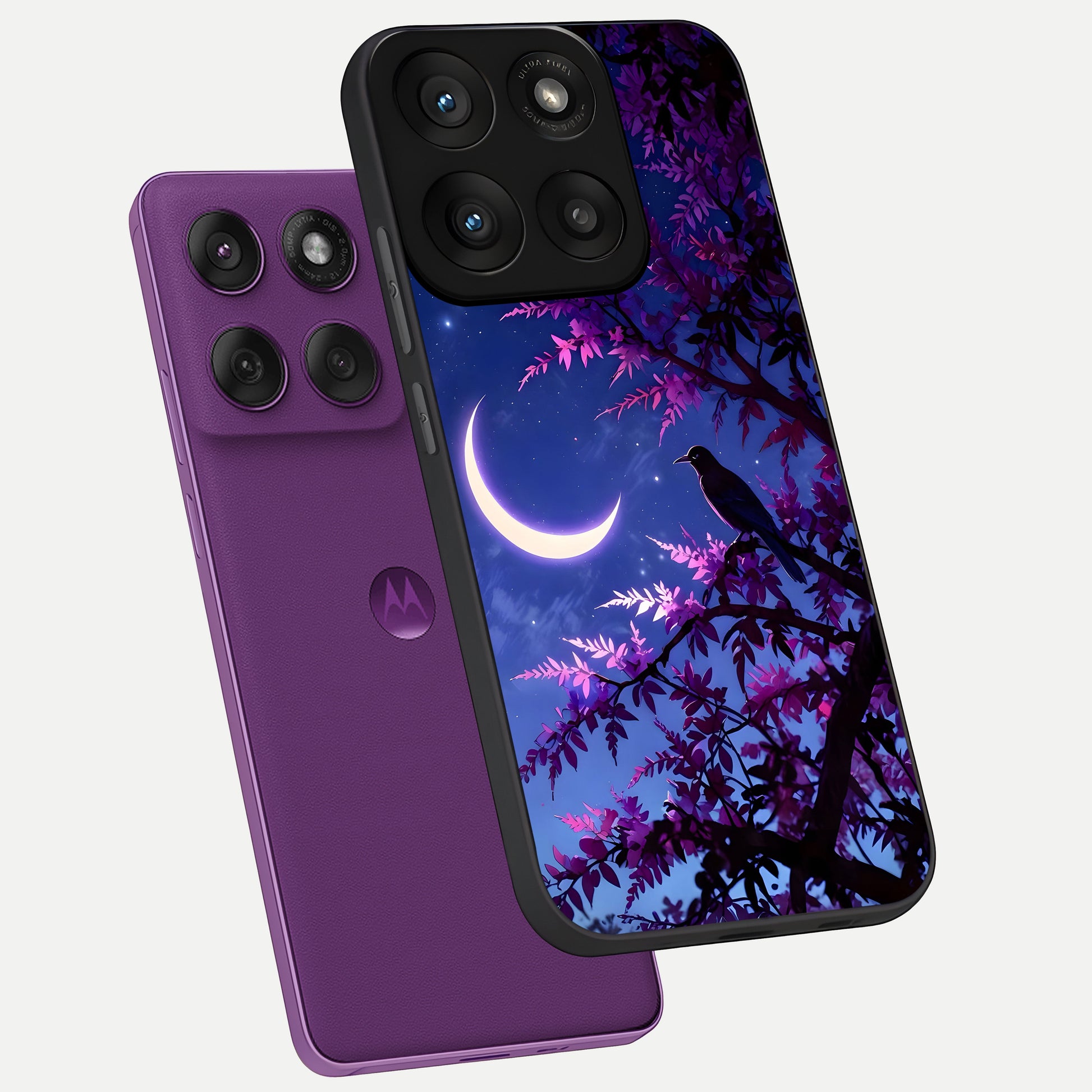  Crow And Moon Scenery phone case For Moto Edge 60 Pro showing premium glass back cover with detailed artwork
