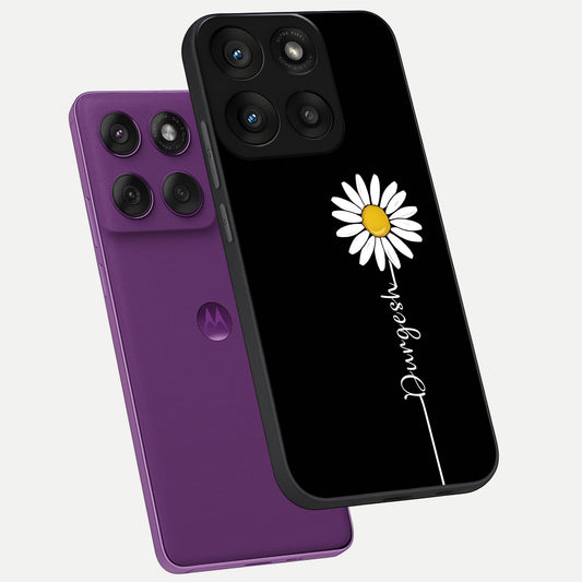  Custom Name White Flower phone case For Moto Edge 60 Pro showing premium glass back cover with detailed artwork