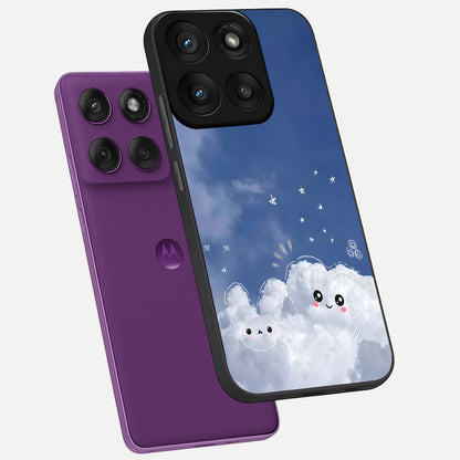 Cute Blossom Cloud phone case For Moto Edge 60 Pro showing premium glass back cover with detailed artwork