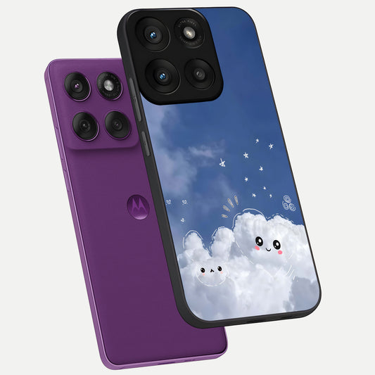  Cute Blossom Cloud phone case For Moto Edge 60 Pro showing premium glass back cover with detailed artwork