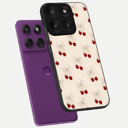  Cute Cherry Pattern phone case For Moto Edge 60 Pro showing premium glass back cover with detailed artwork
