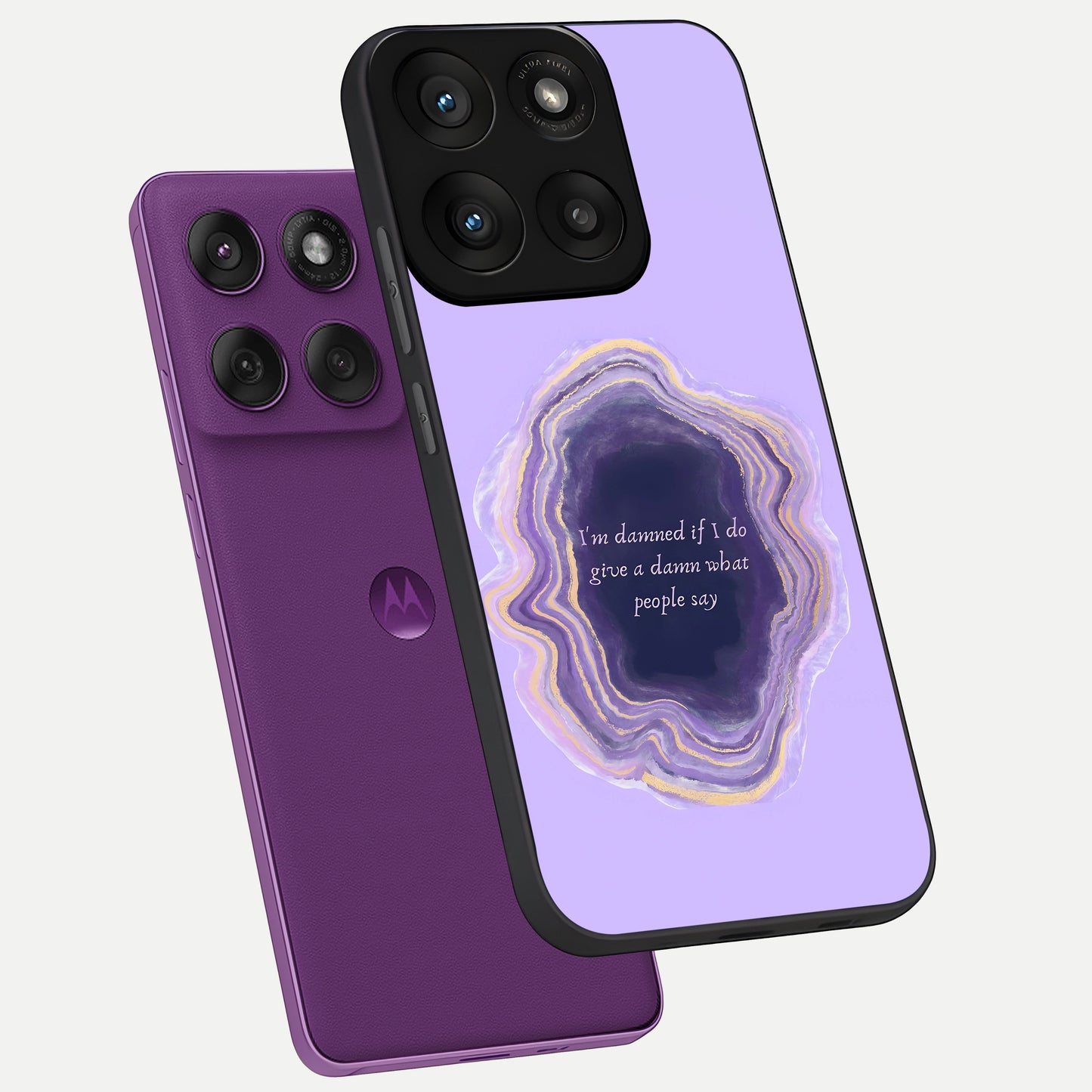 Damned People Quote phone case For Moto Edge 60 Pro showing premium glass back cover with detailed artwork