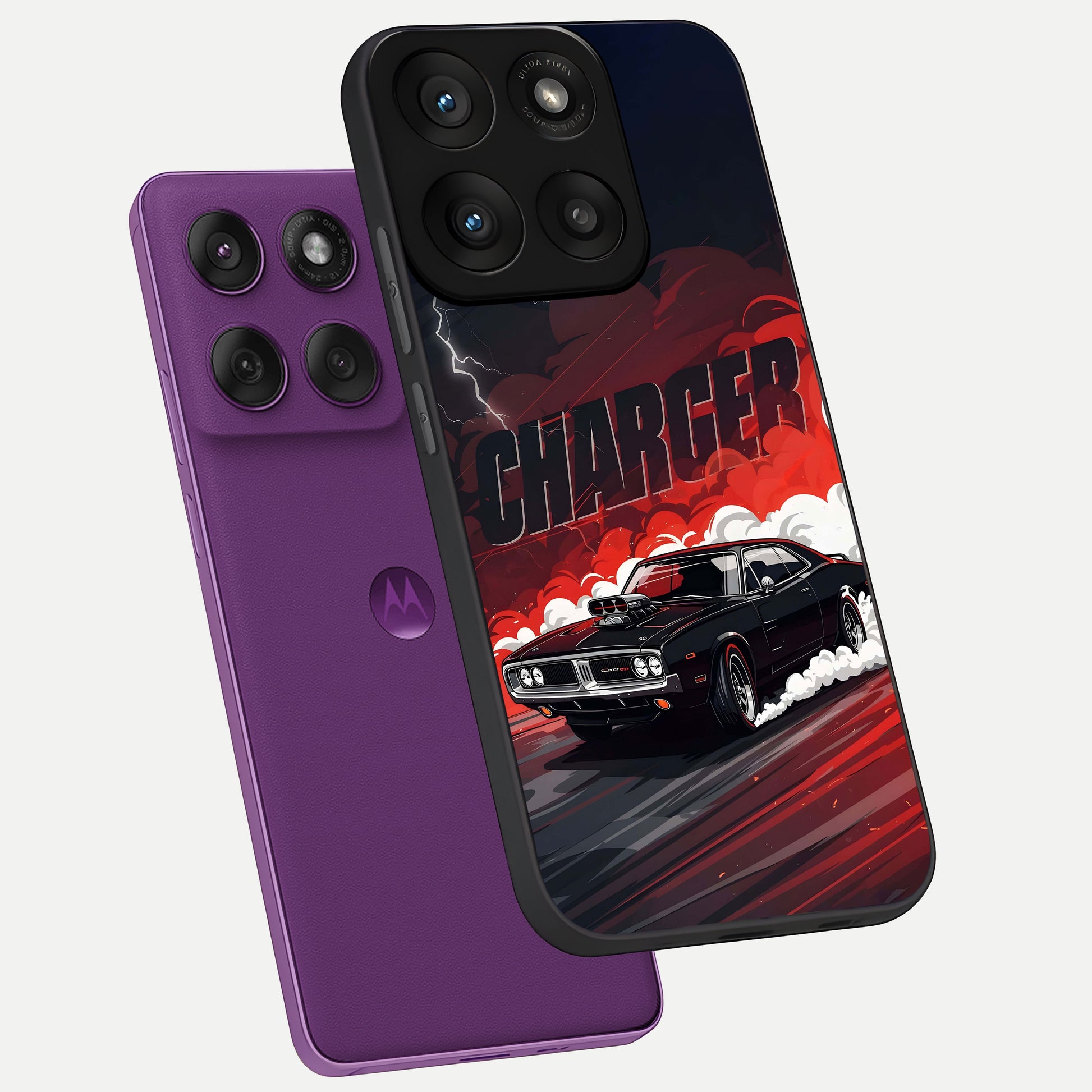  Dark Charger Fury phone case For Moto Edge 60 Pro showing premium glass back cover with detailed artwork