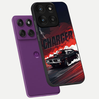  Dark Charger Fury phone case For Moto Edge 60 Pro showing premium glass back cover with detailed artwork