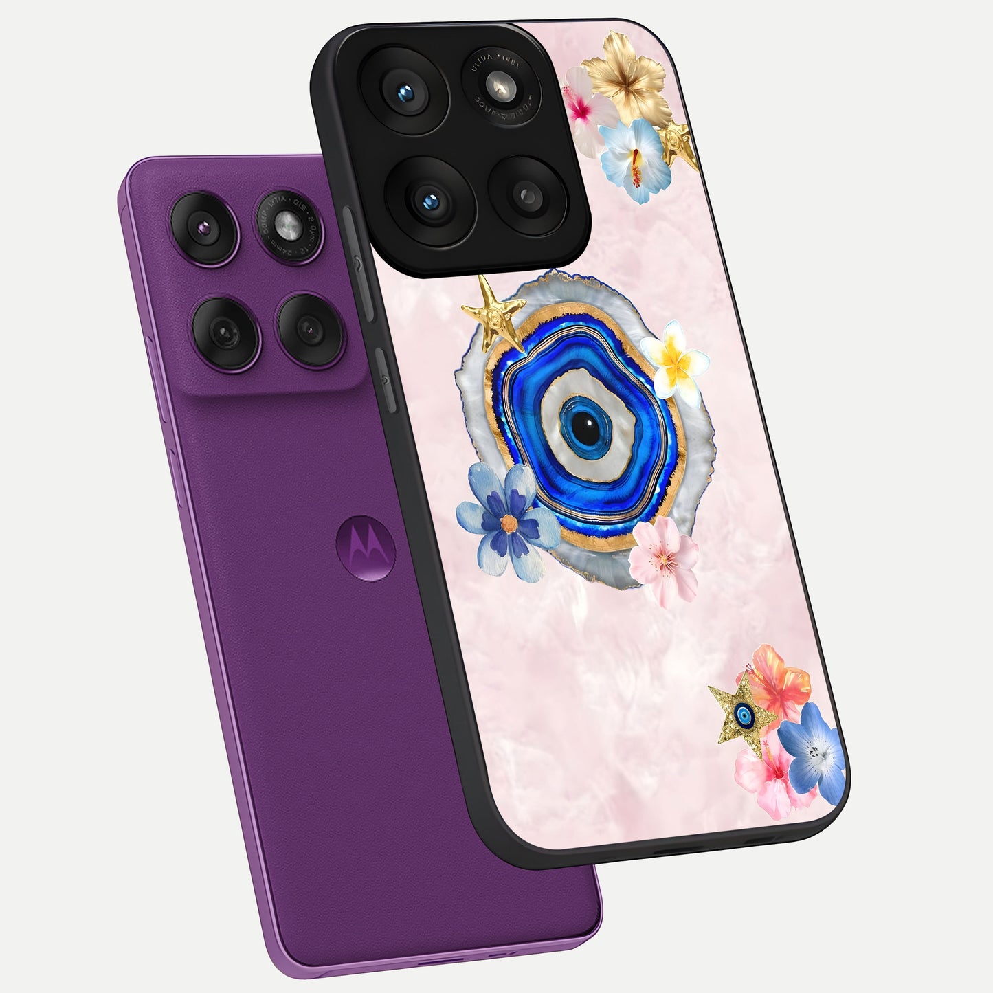  Divine Aura Bloom phone case For Moto Edge 60 Pro showing premium glass back cover with detailed artwork