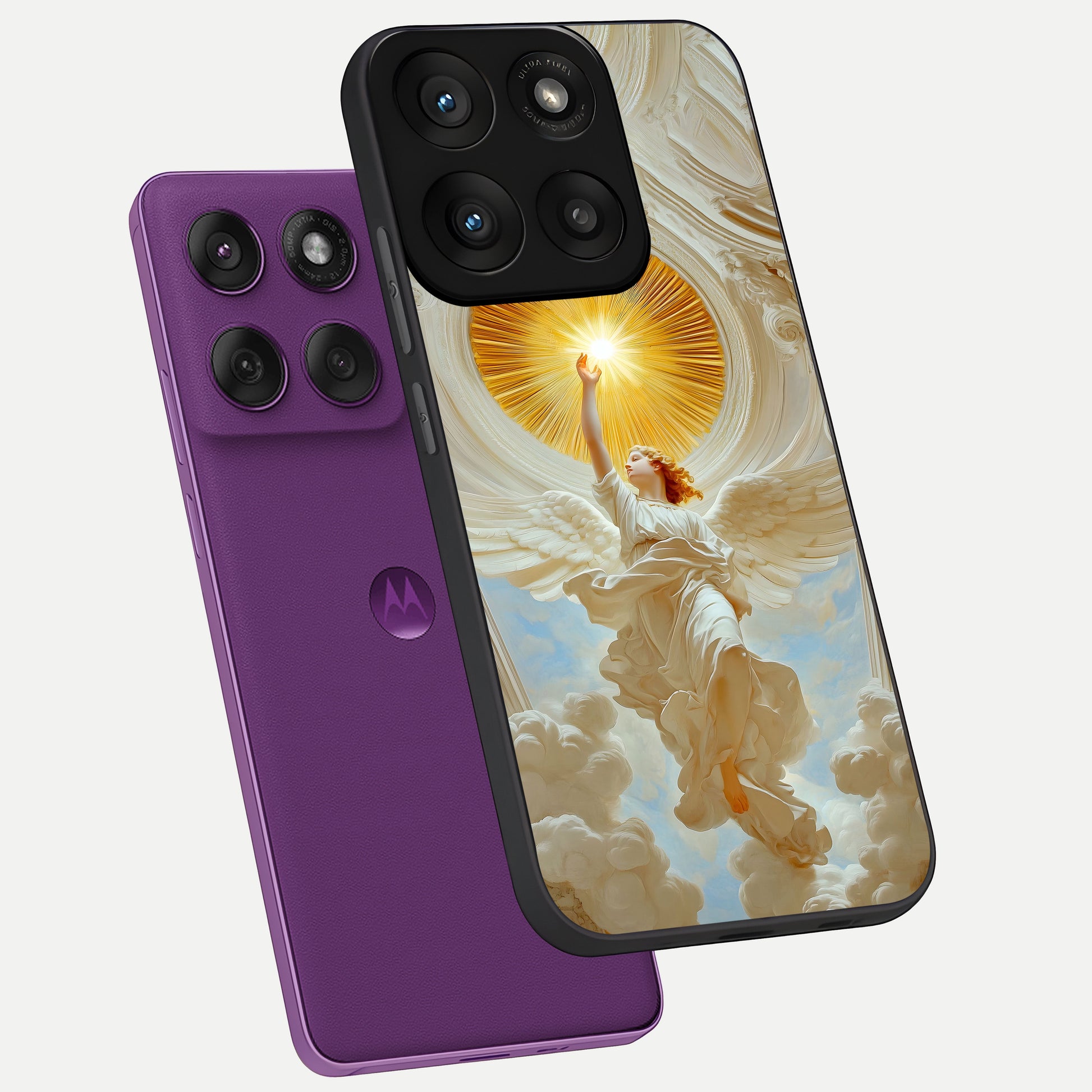  Divine Light Angel phone case For Moto Edge 60 Pro showing premium glass back cover with detailed artwork