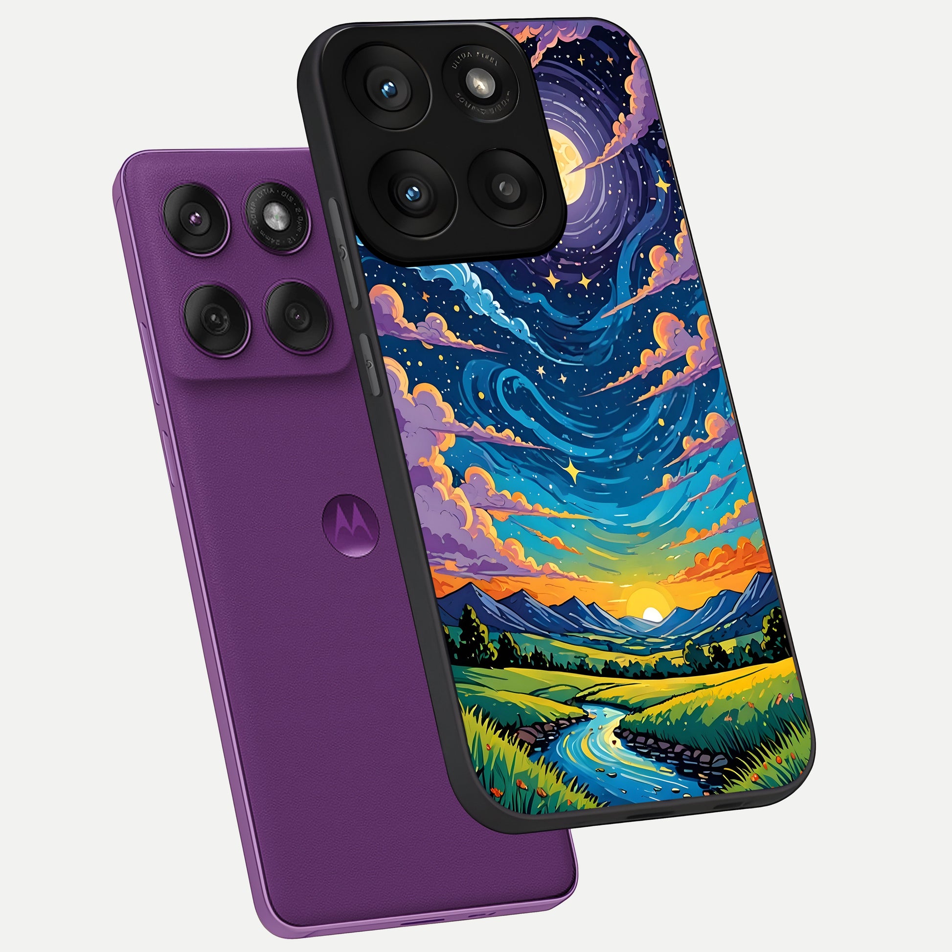  Dreamy Night Landscape phone case For Moto Edge 60 Pro showing premium glass back cover with detailed artwork