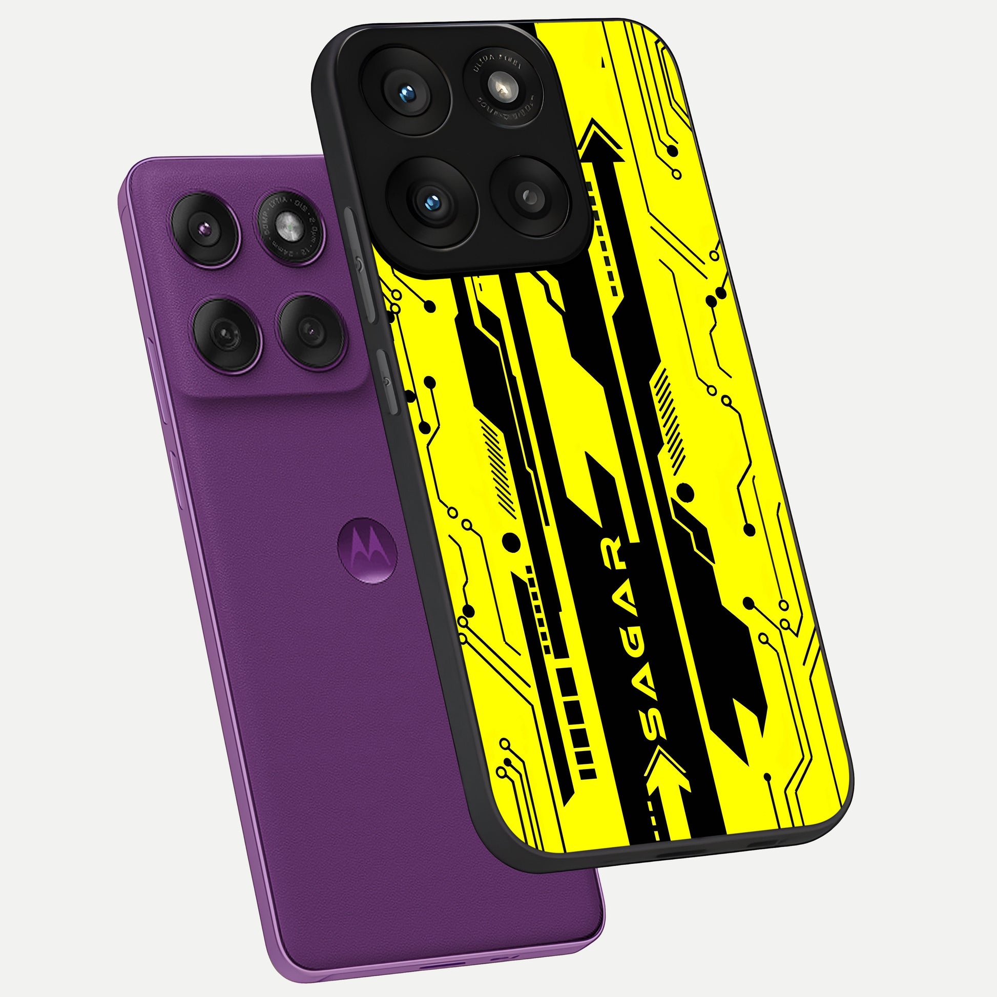  Electric Pulse CYBERPUNK Custom Name phone case For Moto Edge 60 Pro showing premium glass back cover with detailed artwork