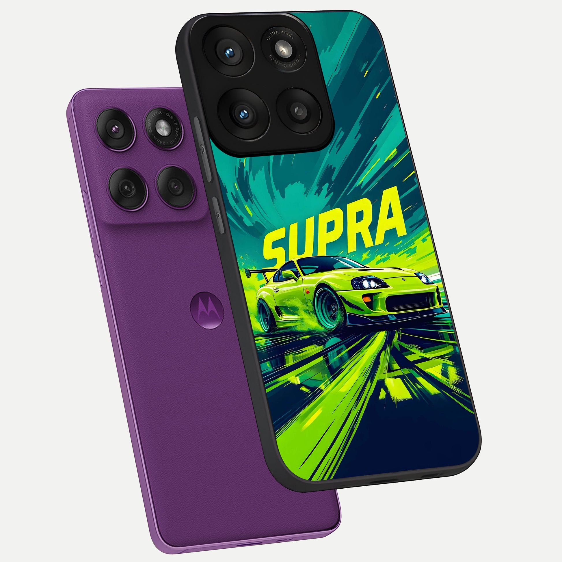  Electric Supra Thunder phone case For Moto Edge 60 Pro showing premium glass back cover with detailed artwork