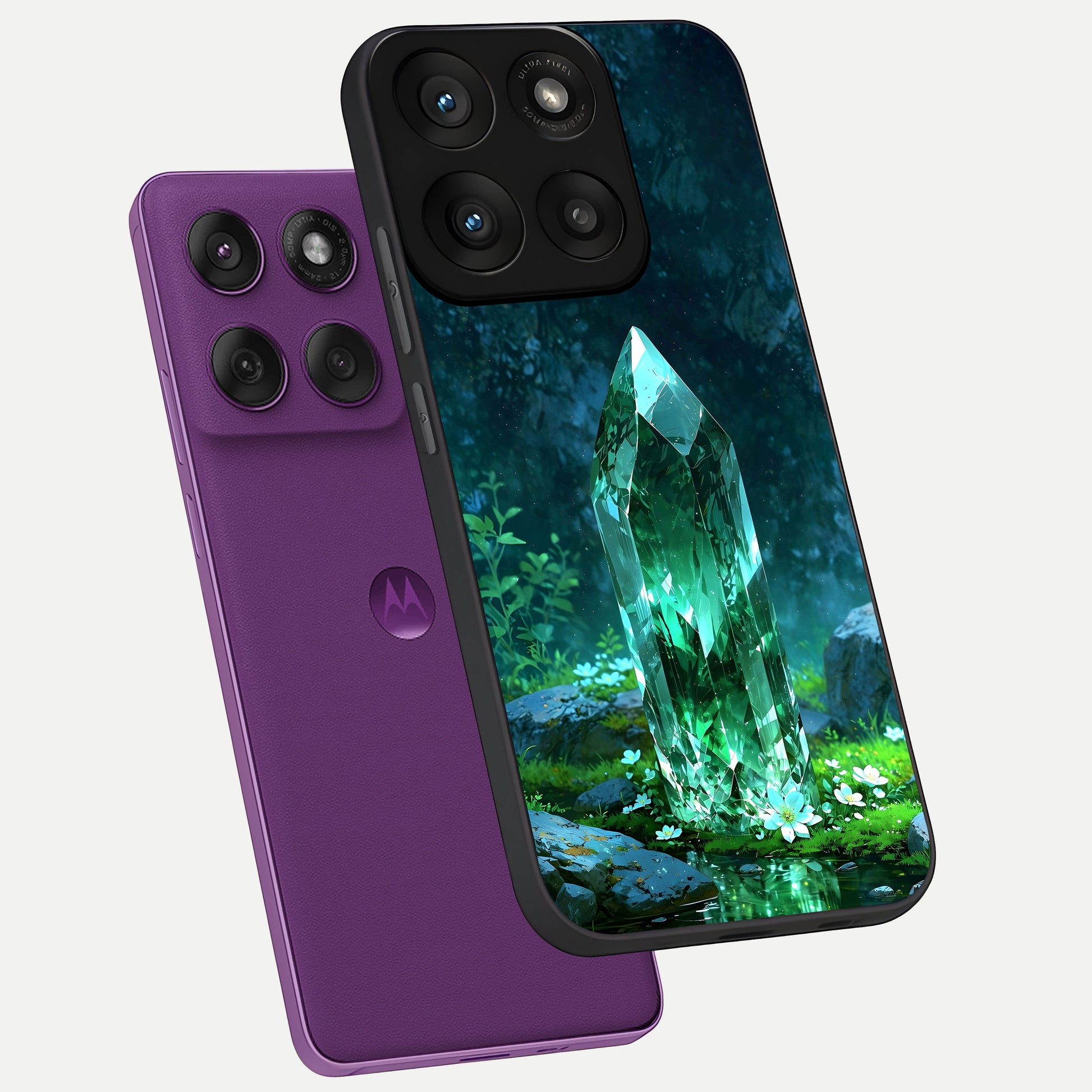  Emerald Light Crystal phone case For Moto Edge 60 Pro showing premium glass back cover with detailed artwork