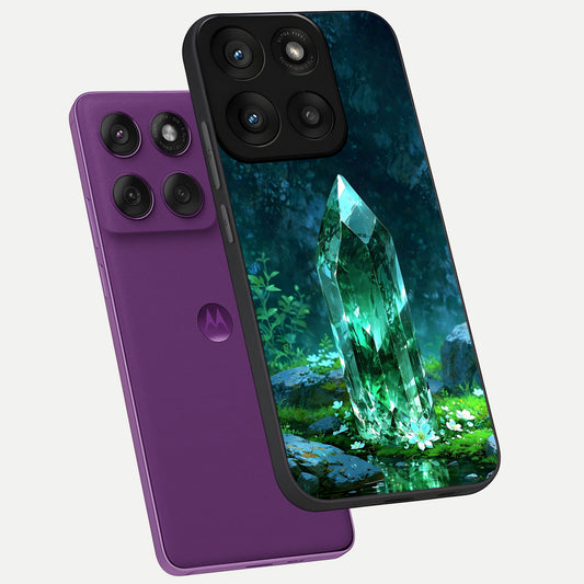  Emerald Light Crystal phone case For Moto Edge 60 Pro showing premium glass back cover with detailed artwork