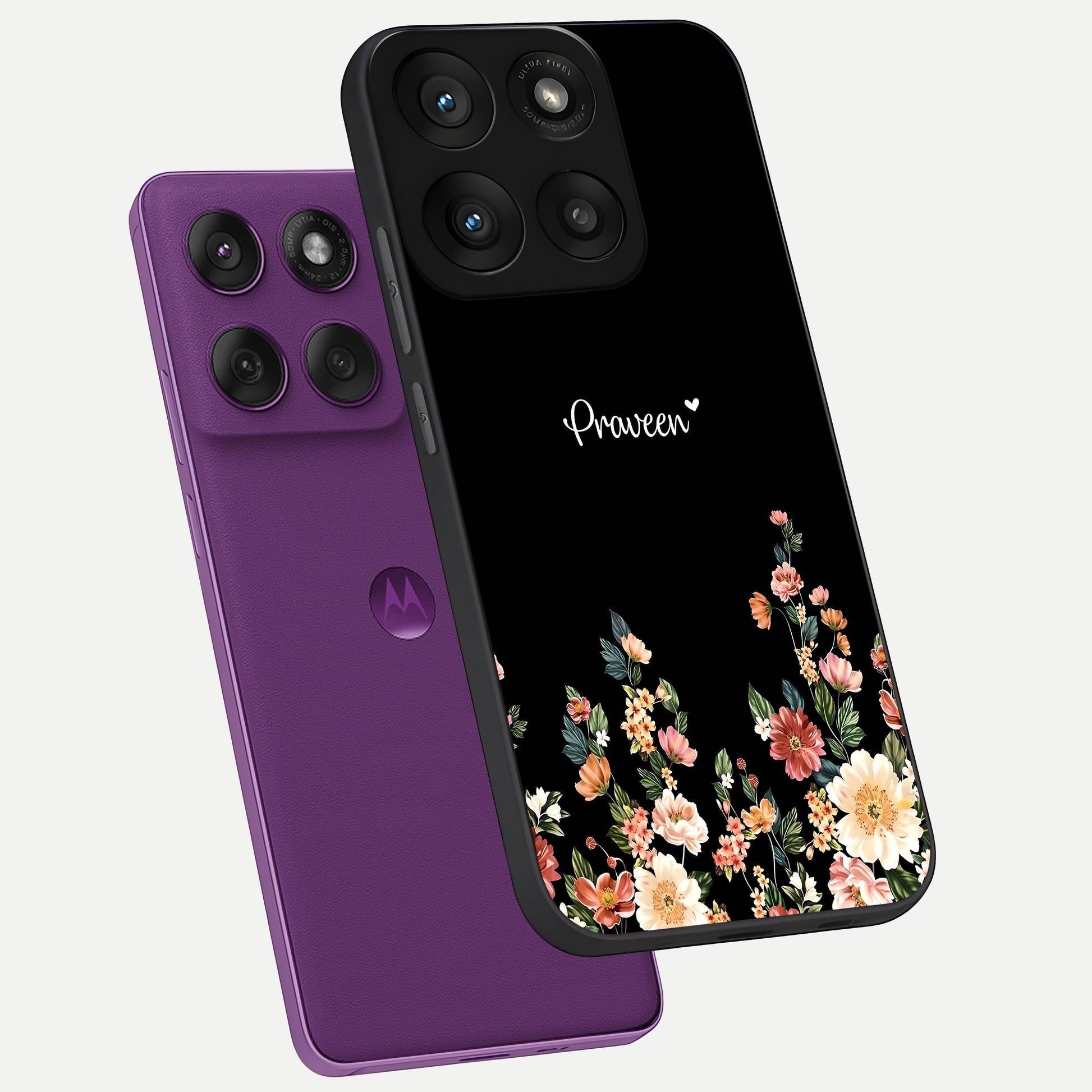  Floral Design Personalized Custom Name phone case For Moto Edge 60 Pro showing premium glass back cover with detailed artwork