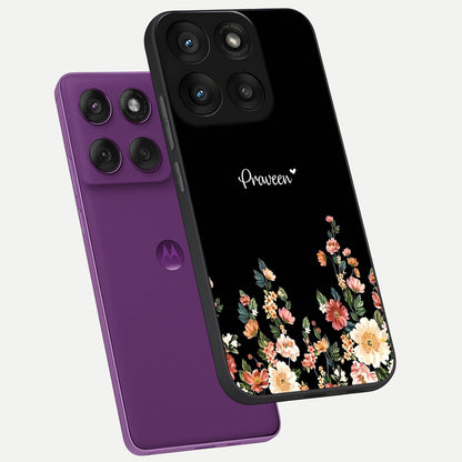  Floral Design Personalized Custom Name phone case For Moto Edge 60 Pro showing premium glass back cover with detailed artwork