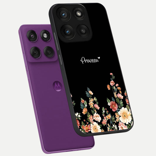  Floral Design Personalized Custom Name phone case For Moto Edge 60 Pro showing premium glass back cover with detailed artwork
