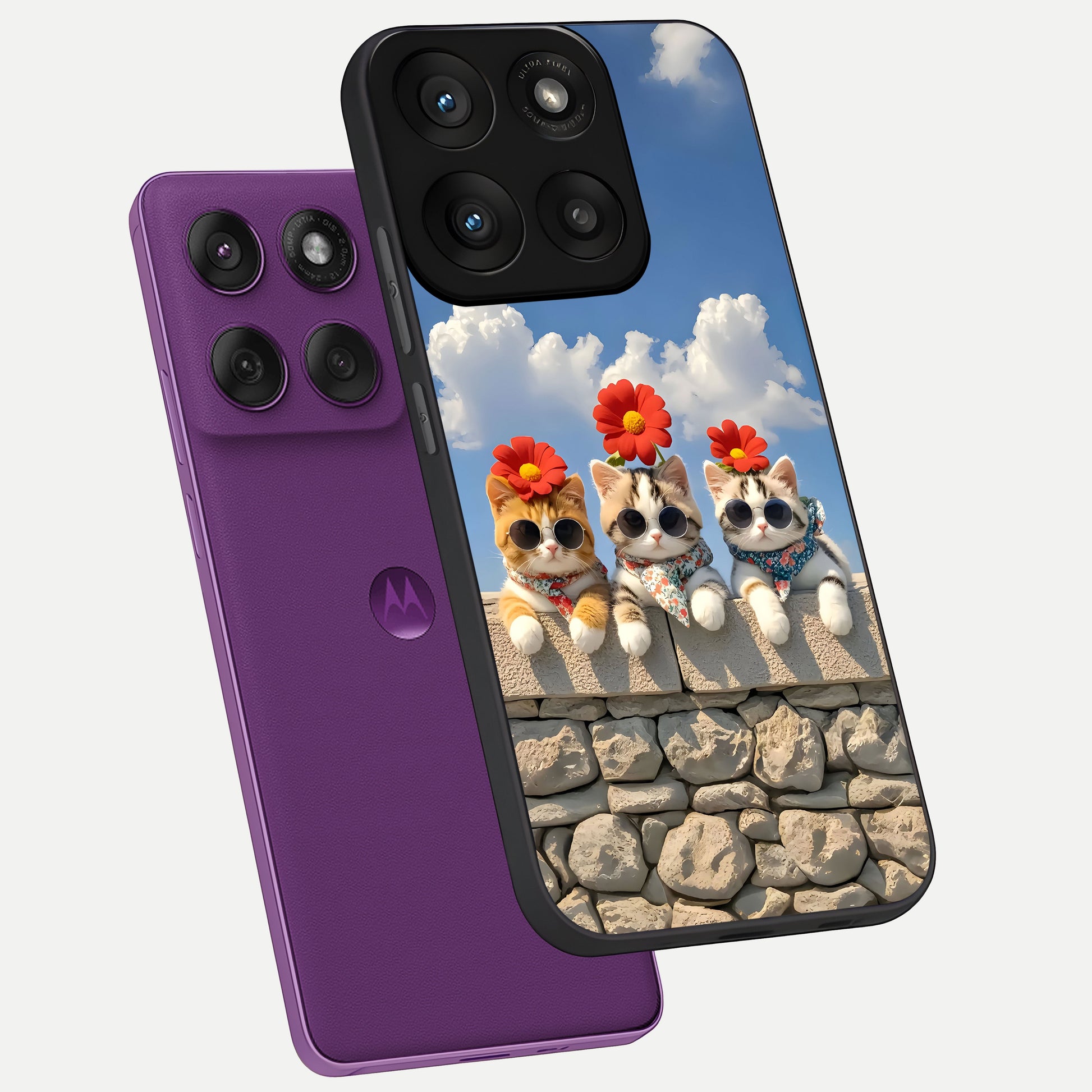  Floral Kitty Squad phone case For Moto Edge 60 Pro showing premium glass back cover with detailed artwork