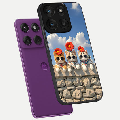  Floral Kitty Squad phone case For Moto Edge 60 Pro showing premium glass back cover with detailed artwork
