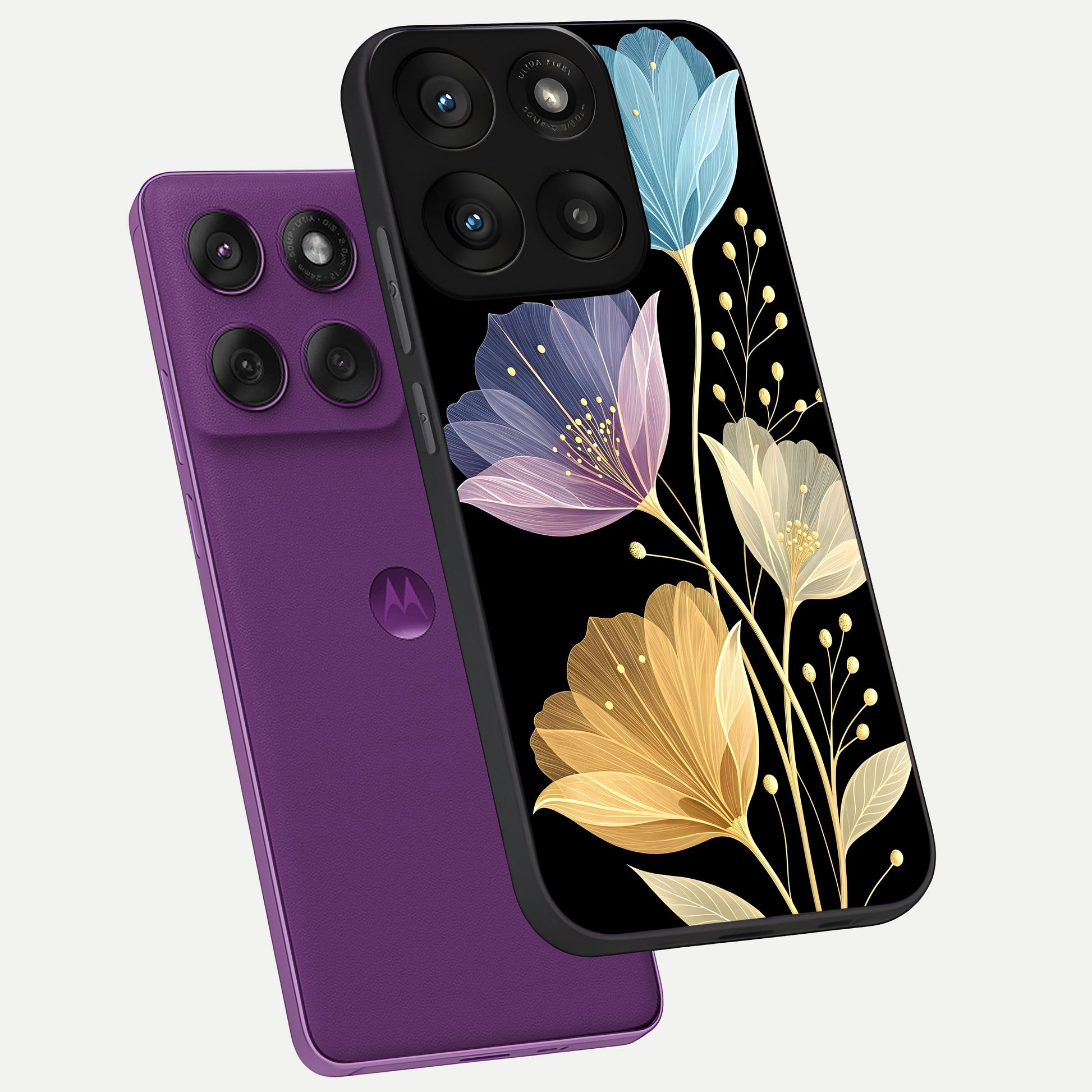  Flower Bloom Glow phone case For Moto Edge 60 Pro showing premium glass back cover with detailed artwork