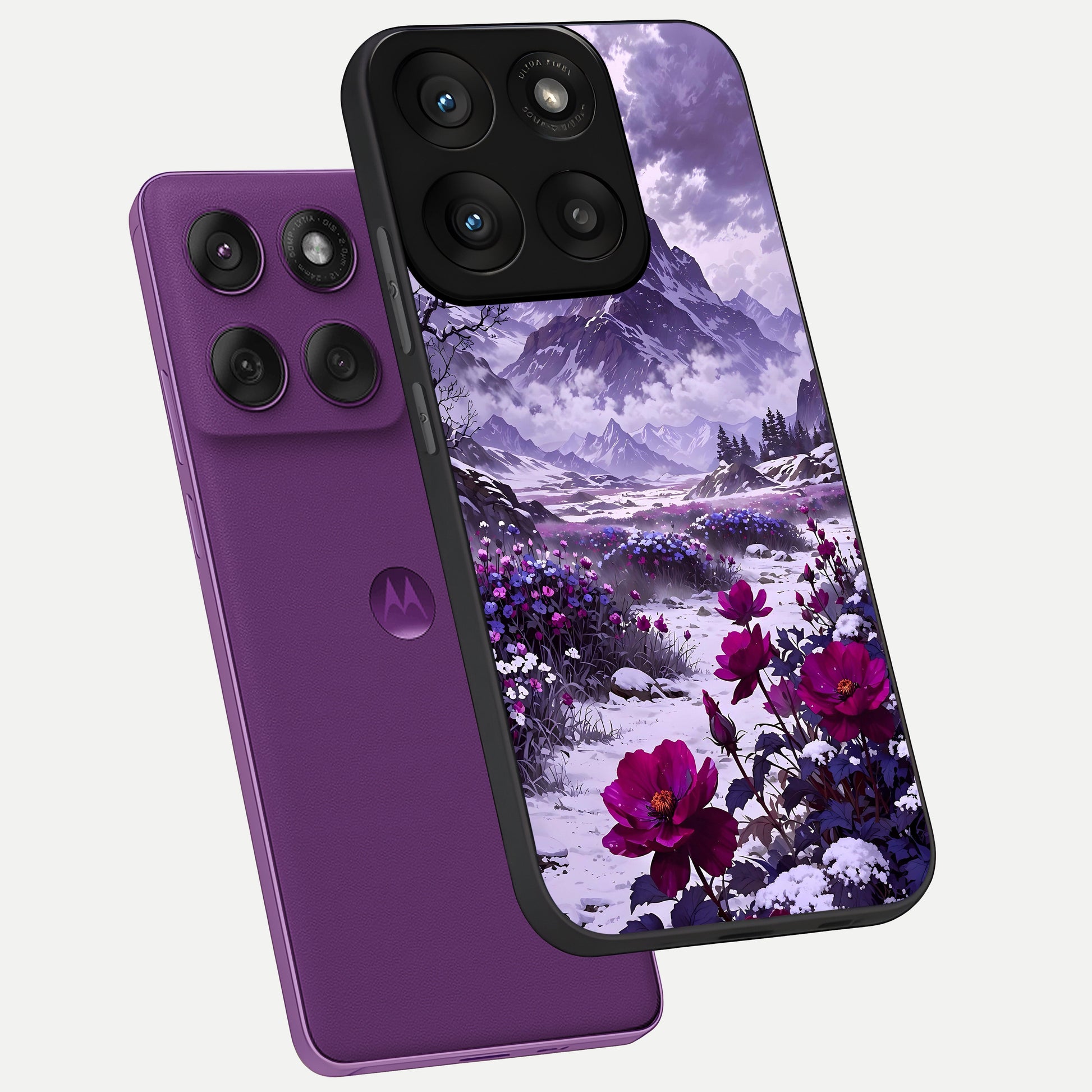  Flower Mountain View phone case For Moto Edge 60 Pro showing premium glass back cover with detailed artwork