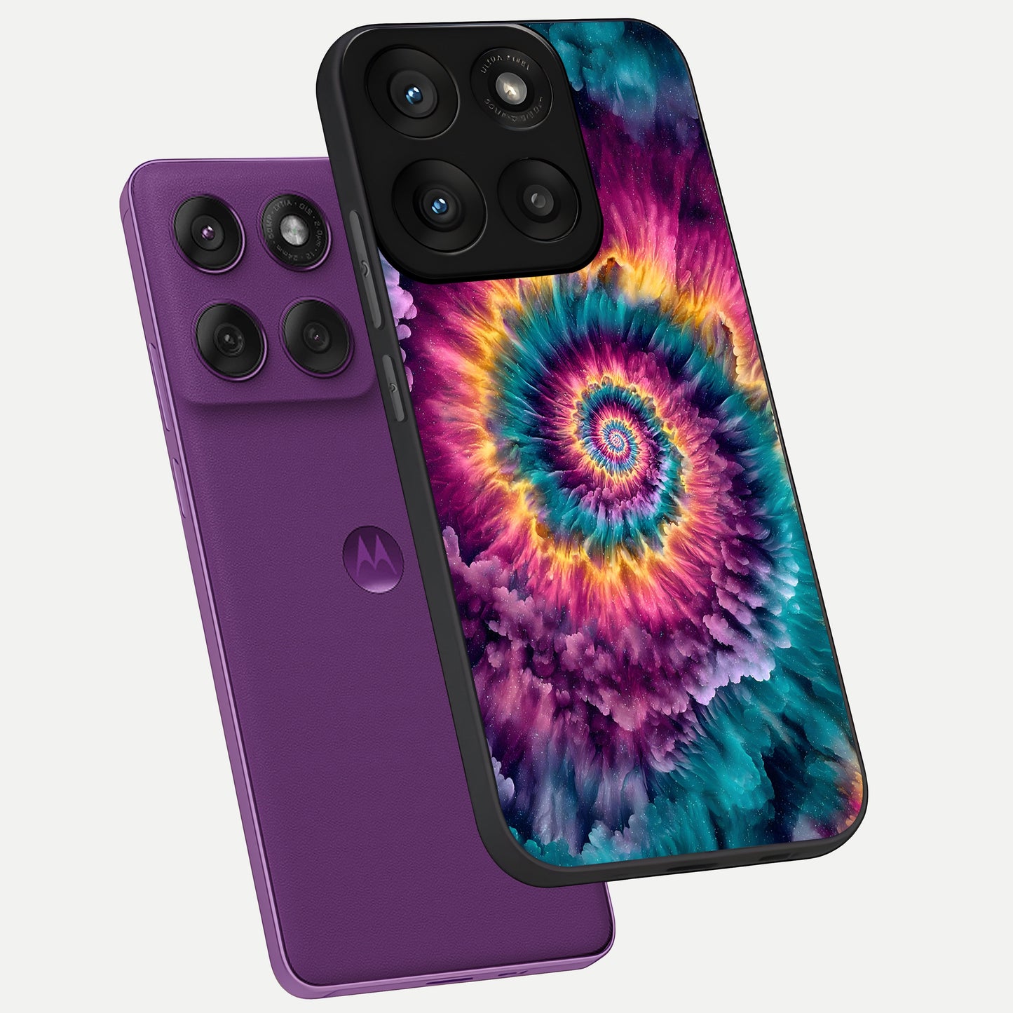  Galactic Spiral Burst phone case For Moto Edge 60 Pro showing premium glass back cover with detailed artwork
