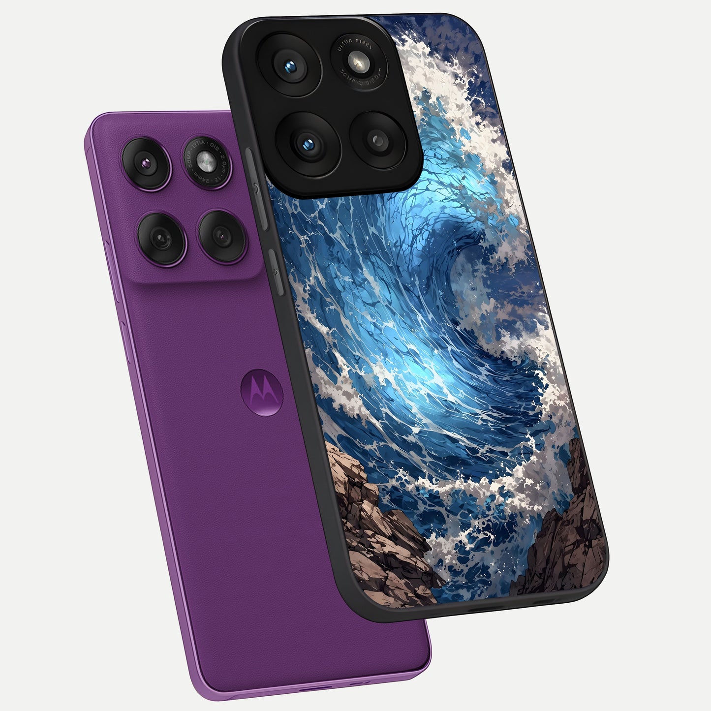  Giant Ocean Wave phone case For Moto Edge 60 Pro showing premium glass back cover with detailed artwork