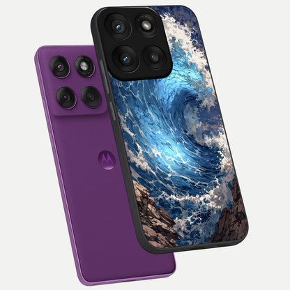  Giant Ocean Wave phone case For Moto Edge 60 Pro showing premium glass back cover with detailed artwork