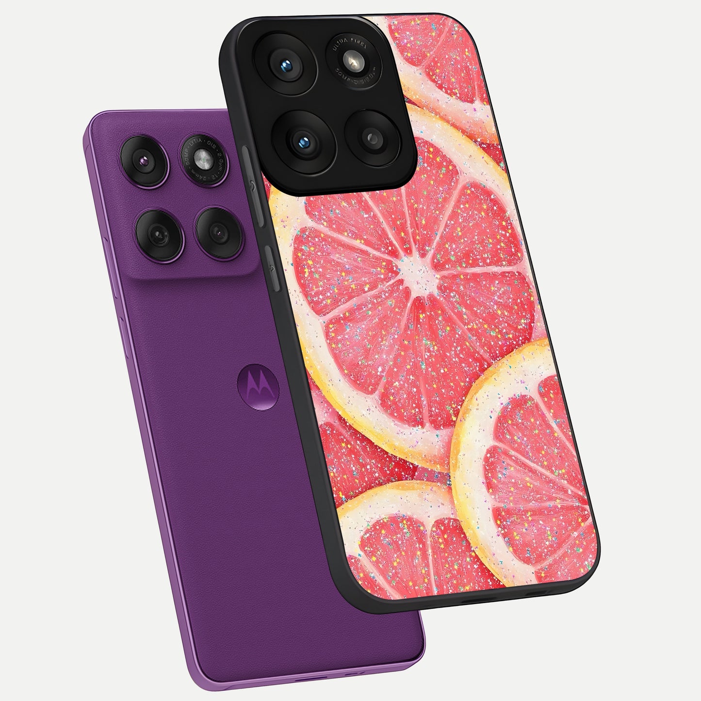  Glitter Grapefruit phone case For Moto Edge 60 Pro showing premium glass back cover with detailed artwork