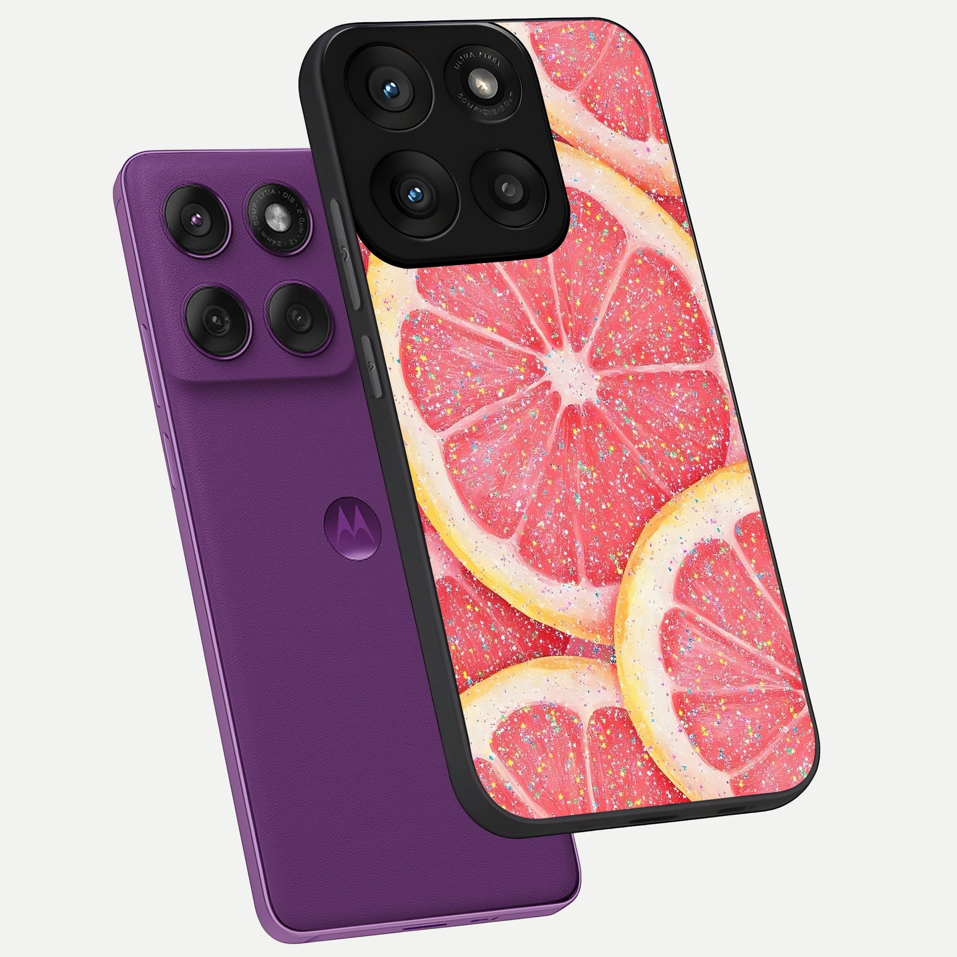  Glitter Grapefruit phone case For Moto Edge 60 Pro showing premium glass back cover with detailed artwork